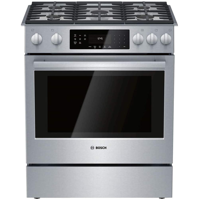Front. Bosch - 800 Series 4.8 Cu. Ft. Slide-In Gas Convection Range with Self-Cleaning - Stainless steel.