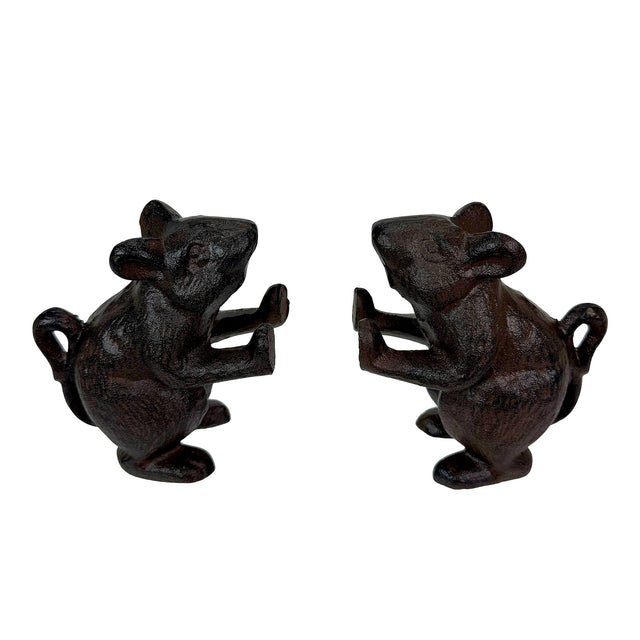 Front. Things2Die4 - Decorative Mouse Bookends Set of 2 Cast Iron Brown 4.5 in Rustic Vintage - Brown.