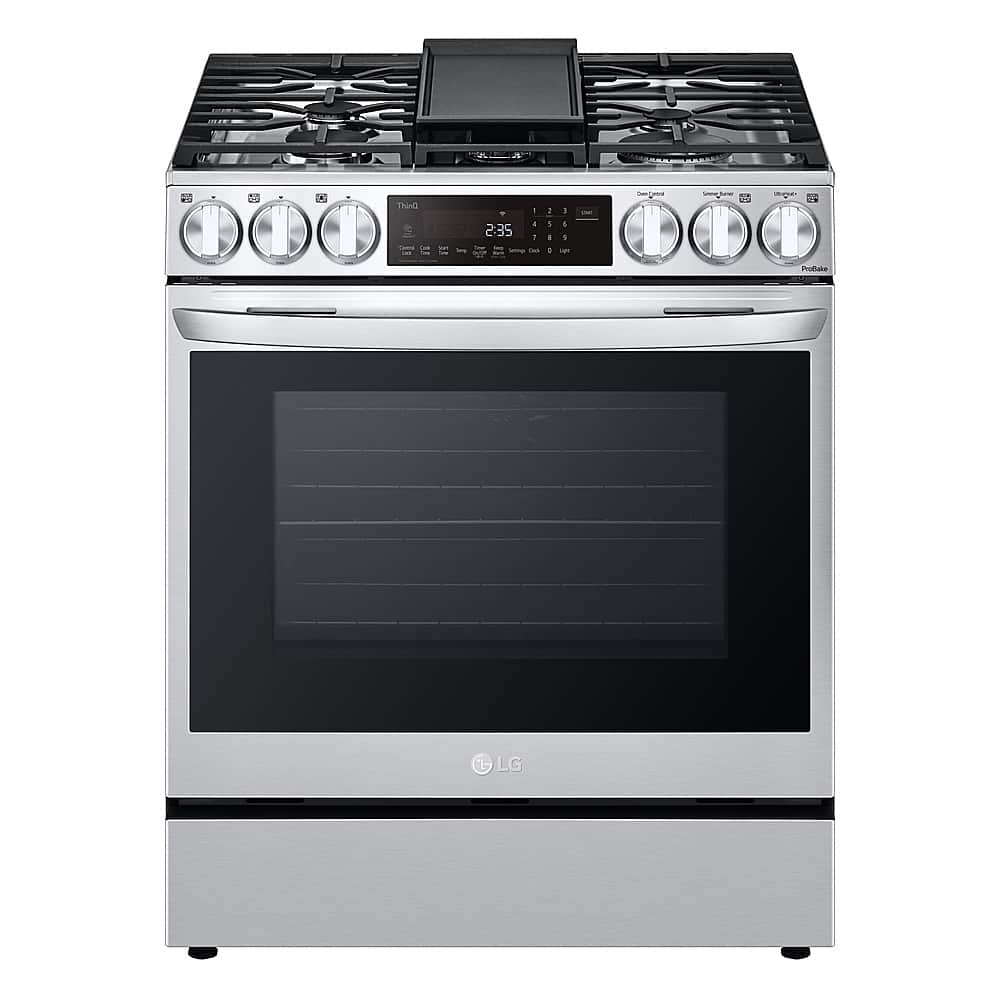 LG - 30-in Wide 6.3 Cu. Ft. Smart Slide-in Dual Fuel True Convection Range with 5 Burners, EasyClean and Air Fry - Stainless Steel