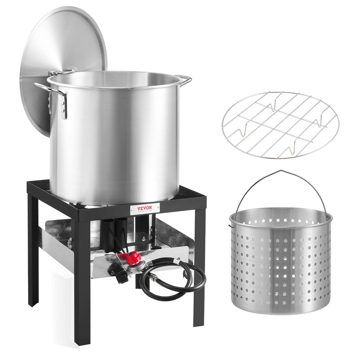 VEVOR - 100 Qt Seafood Boiling Kit with Strainer, Outdoor Seafood Boil Pot and Basket, Cooking Set for Crawfish Lobster Boiling - Silver