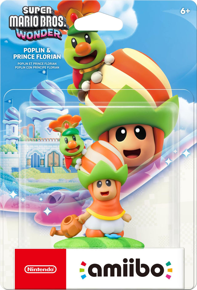 SUPER MARIO BROS. WONDER  
POPLIN & PRINCE FLORIAN  
POPLIN ET PRINCE FLORIAN  
POPLIN CON PRINCIPE FLORIAN  
6+  
Nintendo amiibo