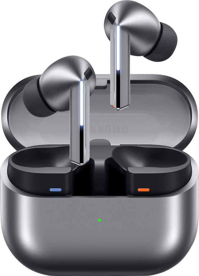Front. Samsung - Galaxy Buds3 Pro Wireless Earbud Headphones - Silver.